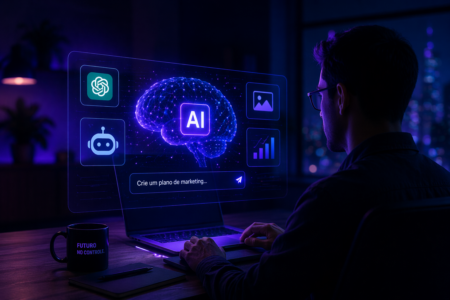 Cabeça robótica simbolizando inteligência artificial